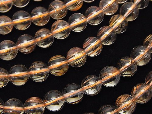 Copper Rutilated Quartz AA++-AA+ Round 8mm half or 1strand beads (aprx.15inch/38cm)