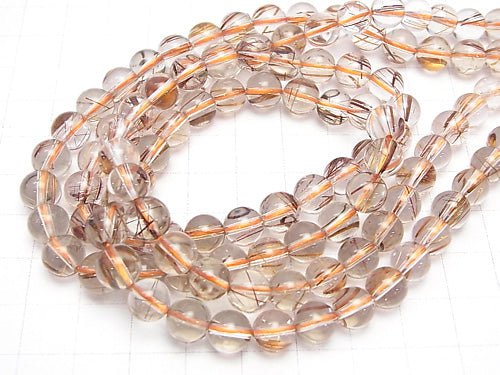 Copper Rutilated Quartz AA++-AA+ Round 8mm half or 1strand beads (aprx.15inch/38cm)