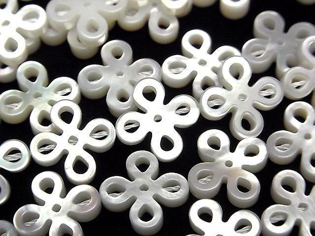 [Video] High-quality white shell openwork motif, 13x13x2mm, 1/4 or 1 strand beads (approx. 15 inches/37 cm)