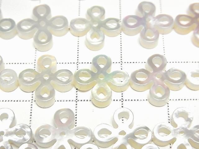 [Video] High-quality white shell openwork motif, 13x13x2mm, 1/4 or 1 strand beads (approx. 15 inches/37 cm)