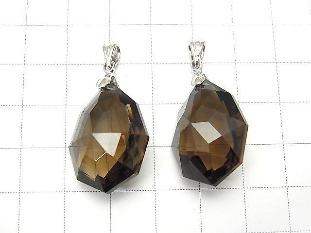 High Quality Smoky Quartz AAA Multiple Facets Faceted Pendant  NO.2 [S][M] Silver925