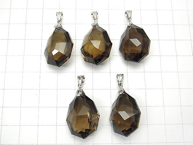 High Quality Smoky Quartz AAA Multiple Facets Faceted Pendant  NO.2 [S][M] Silver925