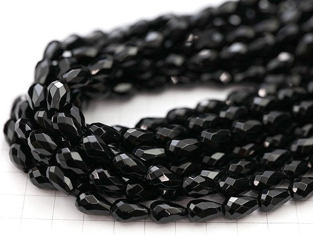 Onyx  Vertical Hole Faceted Drop 12x8x8mm half or 1strand beads (aprx.15inch/36cm)