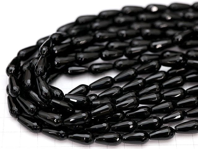 Onyx  Vertical Hole Faceted Drop 16x8x8mm half or 1strand beads (aprx.15inch/36cm)