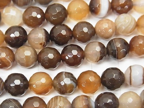 [Video] Brown stripe agate AAA 128 Faceted Round 8 mm 1 strand beads (aprx.15 inch / 38 cm)