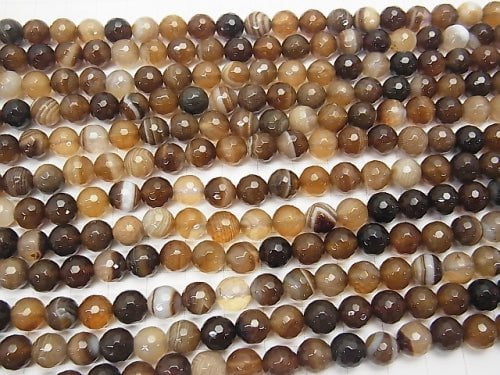 [Video] Brown stripe agate AAA 128 Faceted Round 8 mm 1 strand beads (aprx.15 inch / 38 cm)