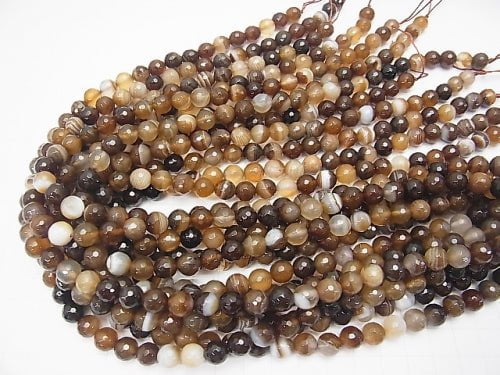 [Video] Brown stripe agate AAA 128 Faceted Round 8 mm 1 strand beads (aprx.15 inch / 38 cm)