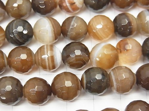 [Video] Brown stripe agate AAA 128 Faceted Round 10 mm 1 strand beads (aprx.15 inch / 36 cm)