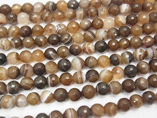 [Video] Brown stripe agate AAA 128 Faceted Round 10 mm 1 strand beads (aprx.15 inch / 36 cm)