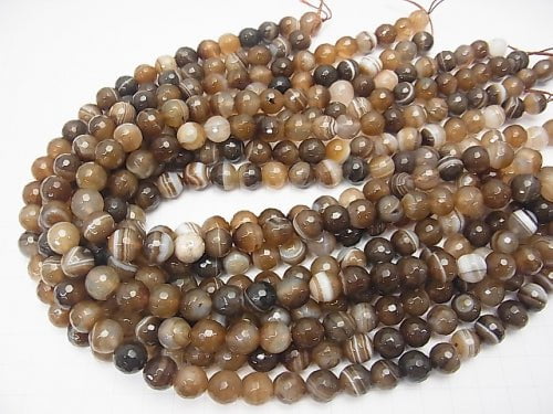 [Video] Brown stripe agate AAA 128 Faceted Round 10 mm 1 strand beads (aprx.15 inch / 36 cm)