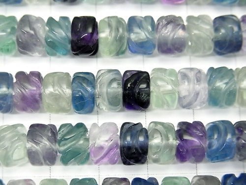 Multicolor Fluorite AAA Engraved Roundel 8 x 6 x 6 mm half or 1 strand beads (aprx.15 inch / 38 cm)