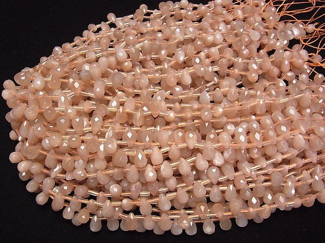 [Video] Orange Moonstone AAA- Drop Faceted Briolette 9x6x6mm 1/4 or 1strand beads (aprx.15inch/37cm)