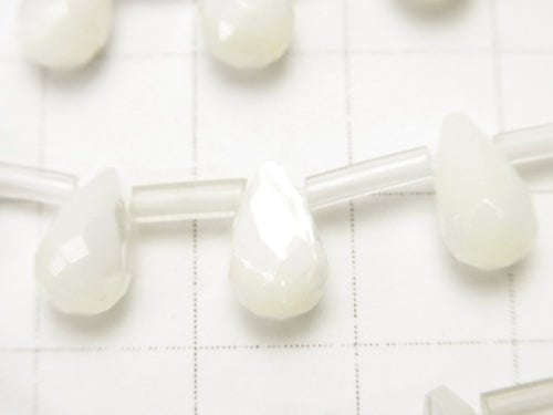 Mother of Pearl MOP Faceted Drop 10x6x6mm White half or 1strand beads (aprx.13inch / 33cm)