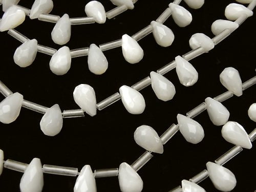 Mother of Pearl MOP Faceted Drop 10x6x6mm White half or 1strand beads (aprx.13inch / 33cm)