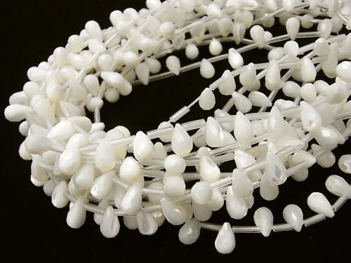 Mother of Pearl MOP Faceted Drop 10x6x6mm White half or 1strand beads (aprx.13inch / 33cm)