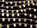 Mother of Pearl MOP Faceted Drop 10 x 6 x 6 mm beige half or 1 strand beads (aprx.15 inch / 38 cm)