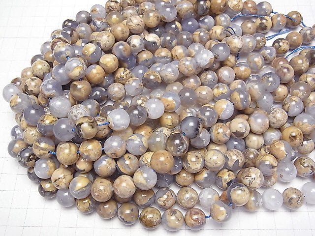[Video] Argentine Blue Chalcedony AA+ with matrix Round 12mm 1/4 or 1strand beads (aprx.15inch/38cm)