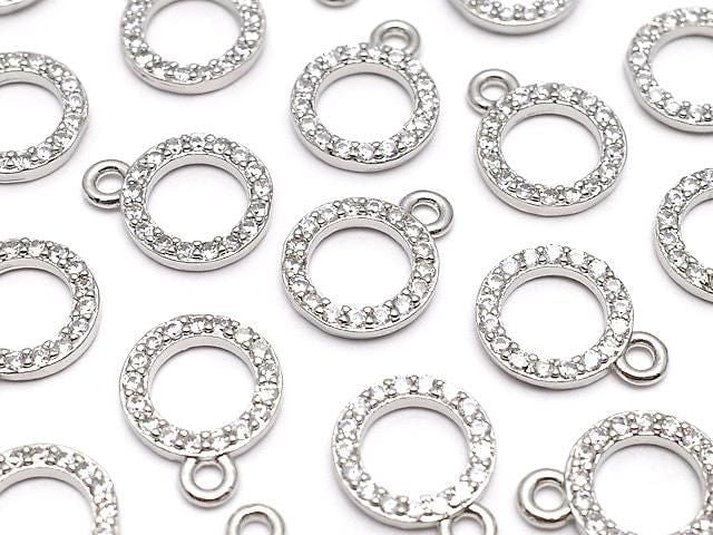 Metal CZ Charm Circle 10x8mm Silver Color 3pcs