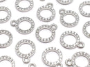Metal CZ Charm Circle 10x8mm Silver Color 3pcs