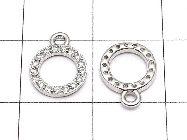 Metal CZ Charm Circle 10x8mm Silver Color 3pcs