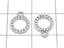 Metal CZ Charm Circle 10x8mm Silver Color 3pcs