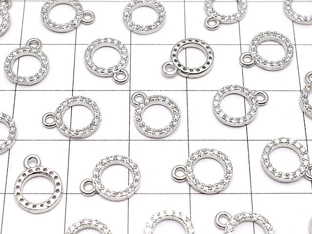 Metal Parts CZ Charm Circle 9 x 8 mm Silver Color 3 pcs $3.79!