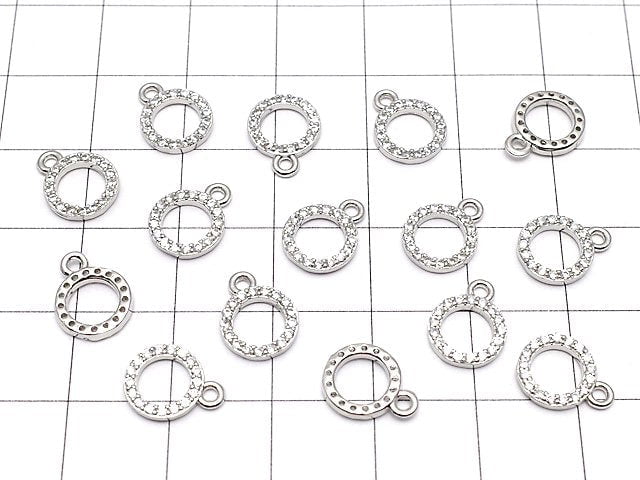 Metal Parts CZ Charm Circle 9 x 8 mm Silver Color 3 pcs $3.79!