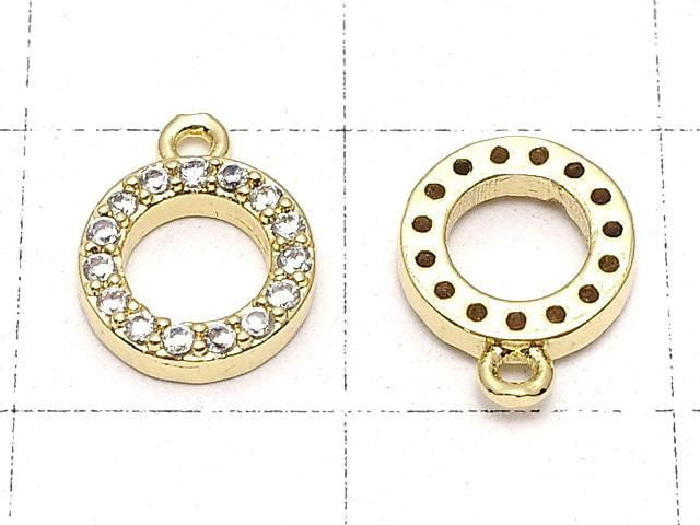 Metal CZ Charm Circle 10x8mm Gold Color 3pcs