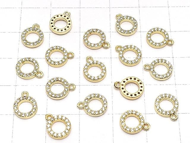 Metal CZ Charm Circle 10x8mm Gold Color 3pcs
