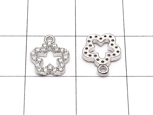 Metal Parts CZ Charm Flower 10 x 8 mm Silver Color 3 pcs $3.79!