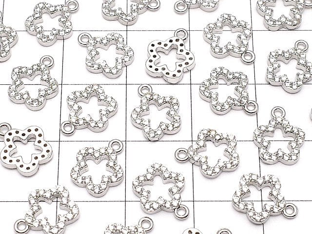 Metal Parts CZ Charm Flower 10 x 8 mm Silver Color 3 pcs $3.79!