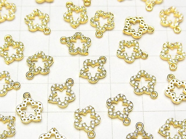 Metal Parts Charm Flower with CZ 10 x 8 mm Gold Color 3 pcs $3.79!