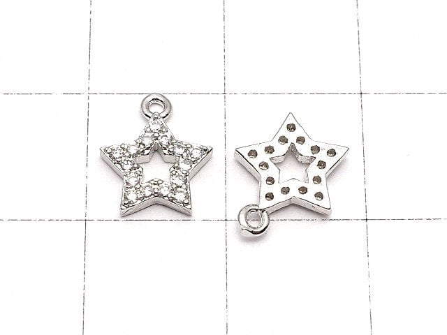 Charm star with metal Parts CZ 10 x 8 mm silver color 3 pcs