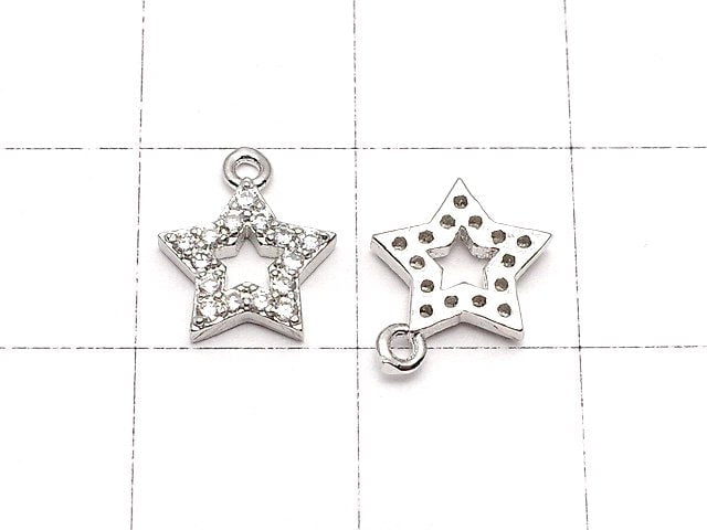 Charm star with metal Parts CZ 10 x 8 mm silver color 3 pcs