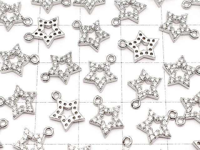 Charm star with metal Parts CZ 10 x 8 mm silver color 3 pcs