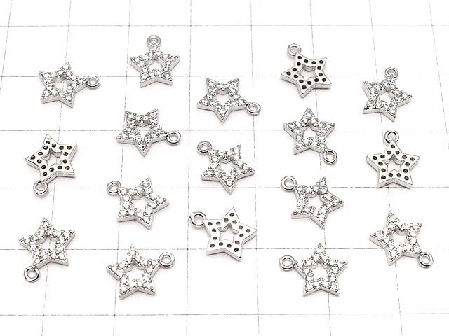 Charm star with metal Parts CZ 10 x 8 mm silver color 3 pcs