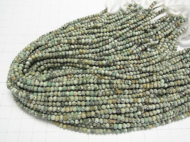 [Video] African Turquoise  Small Size Faceted Button Rondelle  1strand beads (aprx.13inch/32cm)