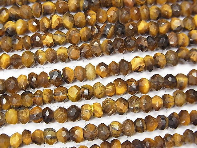 1strand $11.79! Yellow Tiger's Eye AA ++ Small Size Faceted Button Roundel 1strand beads (aprx.13inch / 32cm)