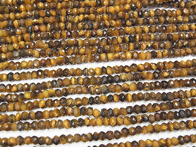 1strand $11.79! Yellow Tiger's Eye AA ++ Small Size Faceted Button Roundel 1strand beads (aprx.13inch / 32cm)