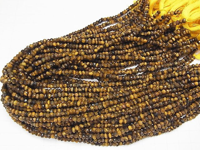 1strand $11.79! Yellow Tiger's Eye AA ++ Small Size Faceted Button Roundel 1strand beads (aprx.13inch / 32cm)