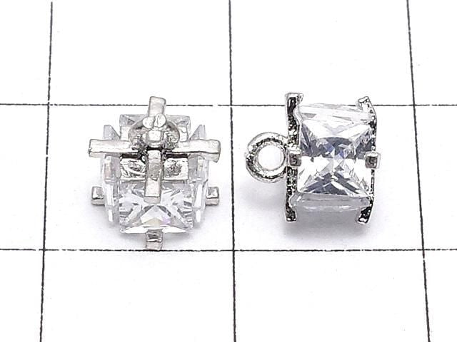 Metal parts CZ charm Cube 7x7x7mm Silver color 2pcs