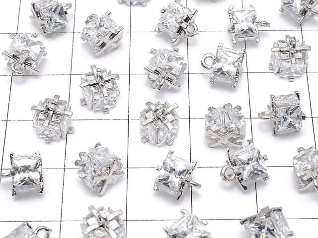 Metal parts CZ charm Cube 7x7x7mm Silver color 2pcs