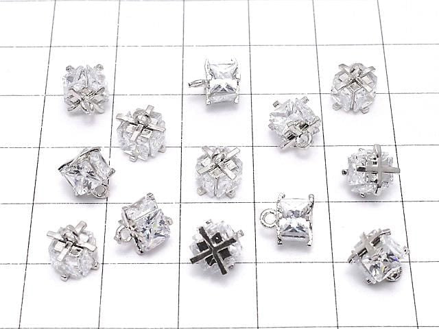 Metal parts CZ charm Cube 7x7x7mm Silver color 2pcs