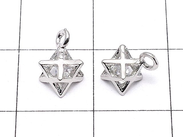 Metal parts CZ charm Merkaba 9x6x6mm Silver color 3pcs