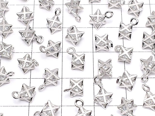 Metal parts CZ charm Merkaba 9x6x6mm Silver color 3pcs