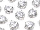 Metal CZ Heart Charm, 11x9.5x4mm, Silver, 2 Pieces
