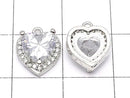 Metal CZ Heart Charm, 11x9.5x4mm, Silver, 2 Pieces