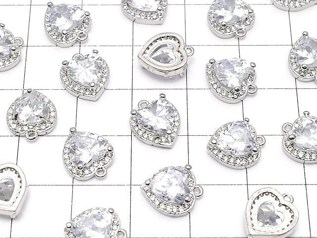 Metal CZ Heart Charm, 11x9.5x4mm, Silver, 2 Pieces