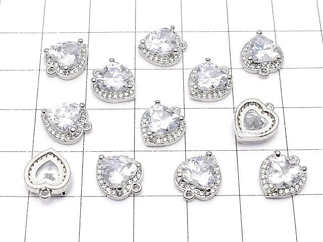 Metal CZ Heart Charm, 11x9.5x4mm, Silver, 2 Pieces