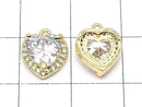 Metal CZ Heart Charm, 11x9.5x4mm, Gold, 2 Pieces